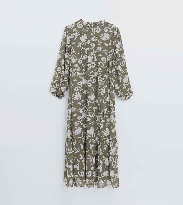 Patterned Long Sleeves Maxi Dress