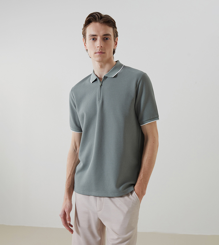 Contrast Tipping Short Sleeves Polo T-Shirt
