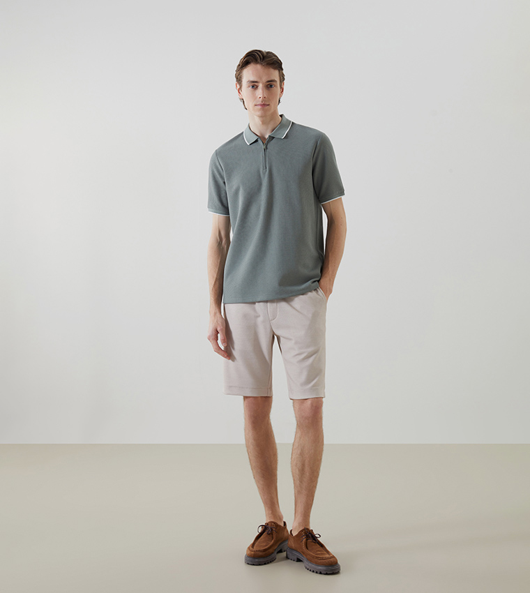 Contrast Tipping Short Sleeves Polo T-Shirt
