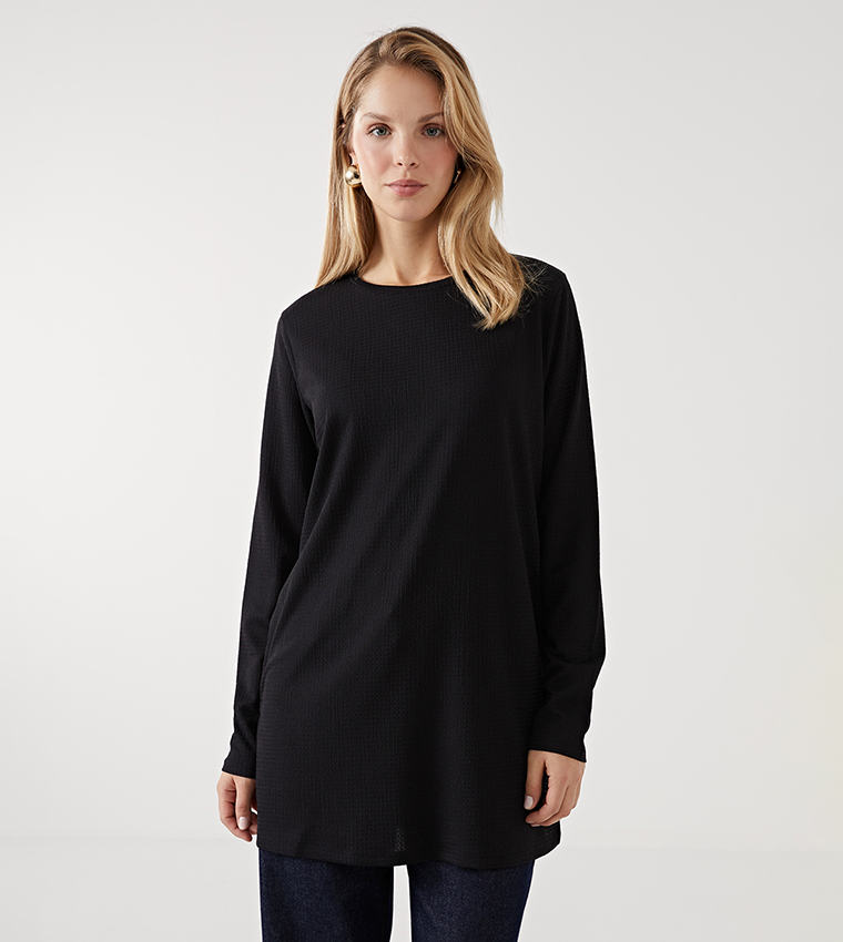 Textured Long Sleeves Tunic Top