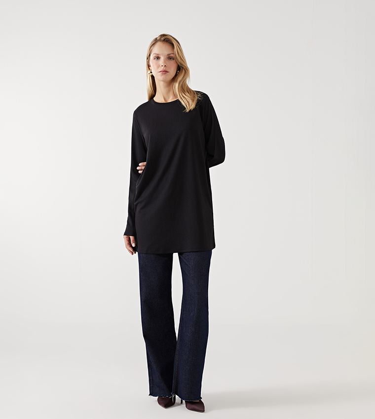 Textured Long Sleeves Tunic Top