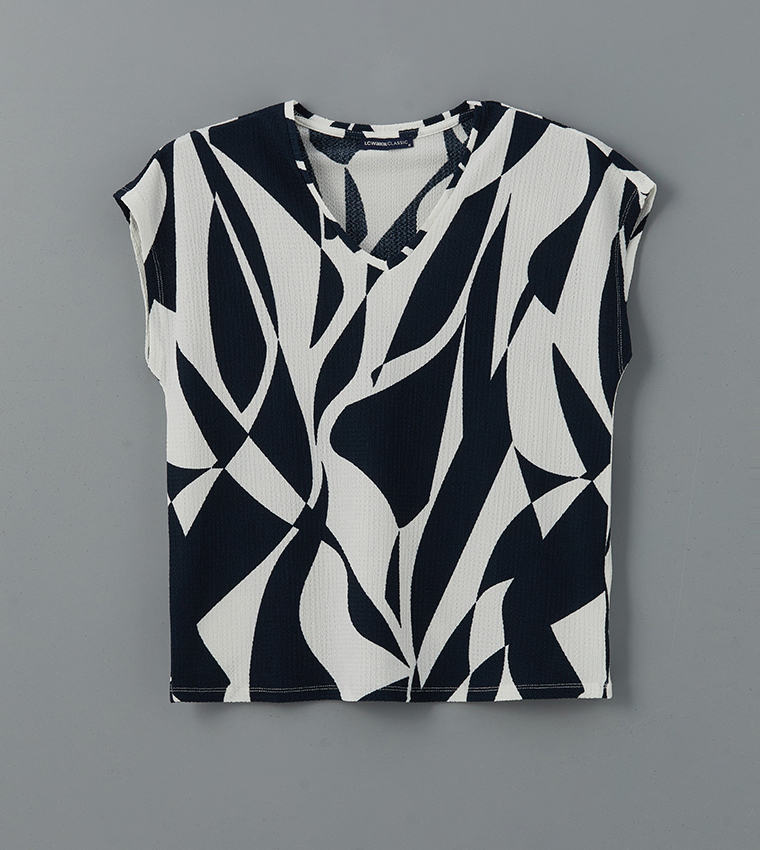 Patterned V-Neck Extended Sleeves Top