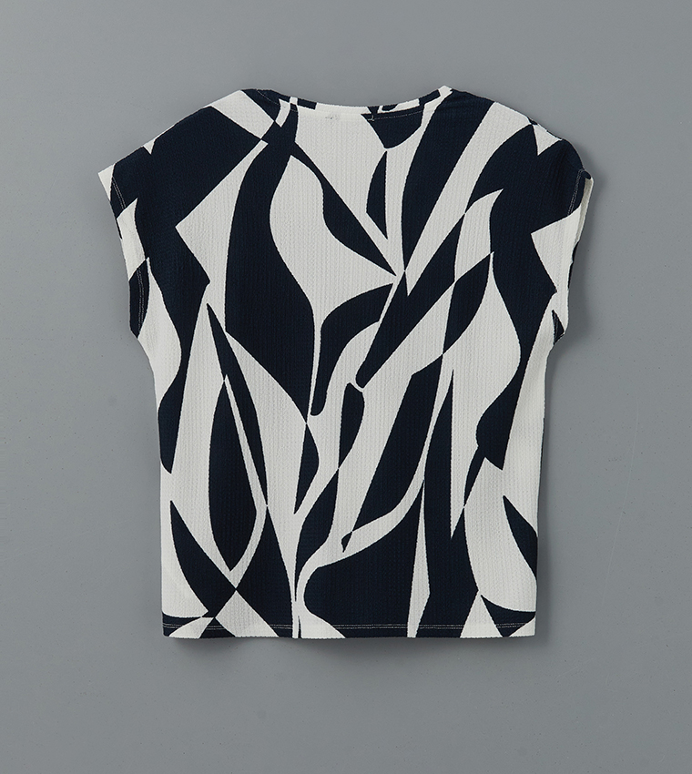 Patterned V-Neck Extended Sleeves Top