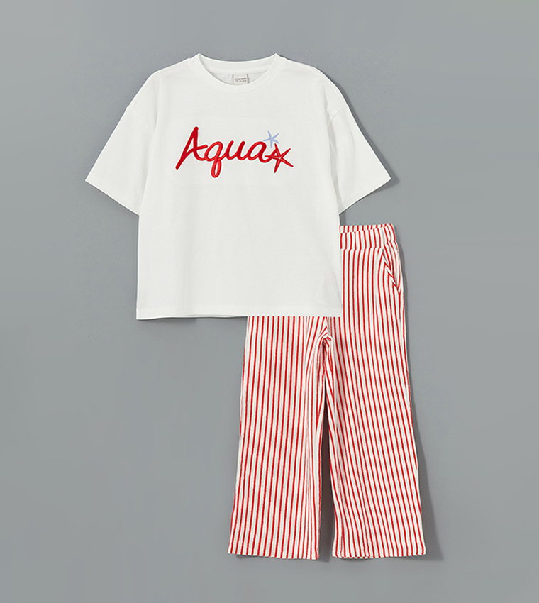 Embroidered Short Sleeves Clothing Set