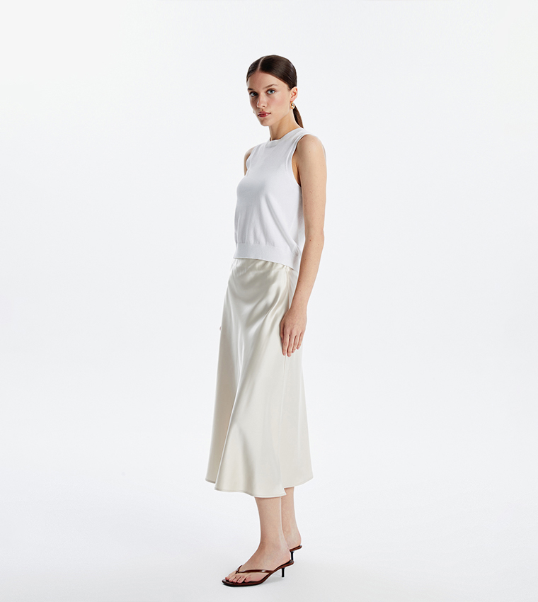 Solid Satin Midi Skirt