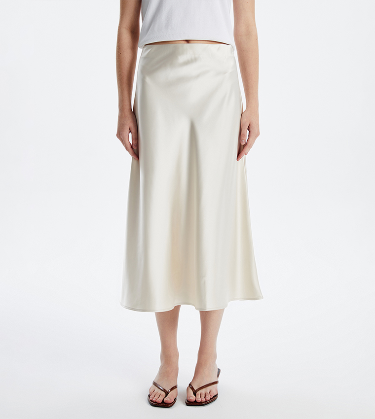 Solid Satin Midi Skirt