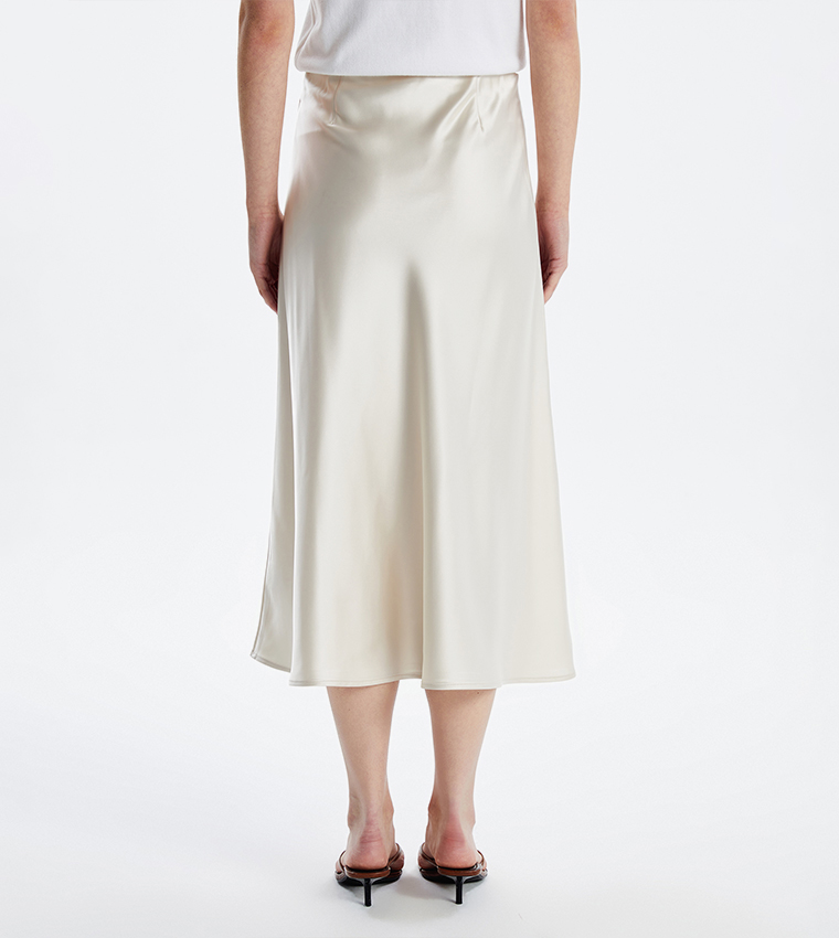 Solid Satin Midi Skirt