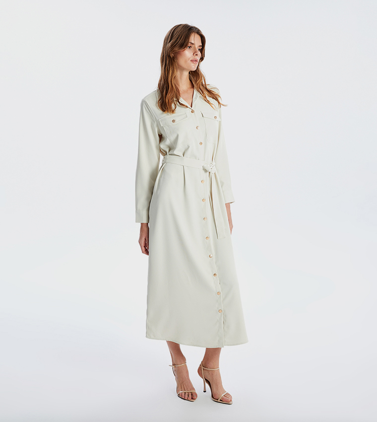 Pocket Detail Long Sleeves Shirt Dress