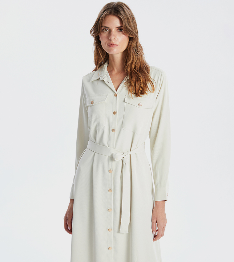 Pocket Detail Long Sleeves Shirt Dress