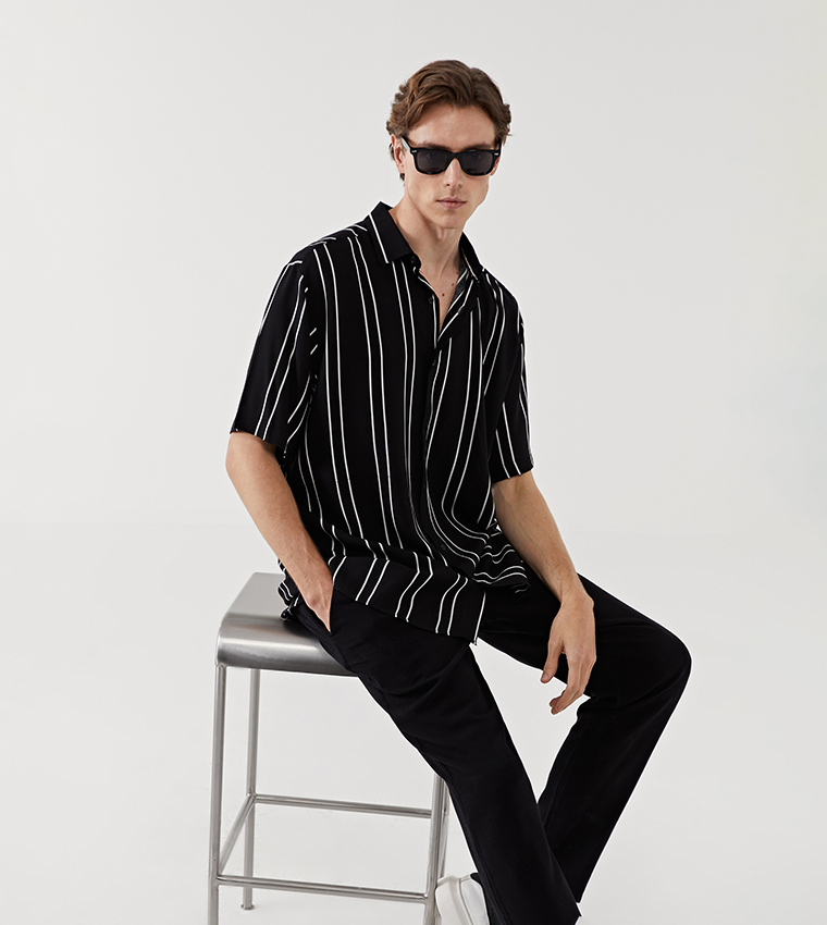Striped Regular Fit Viscose Shirt