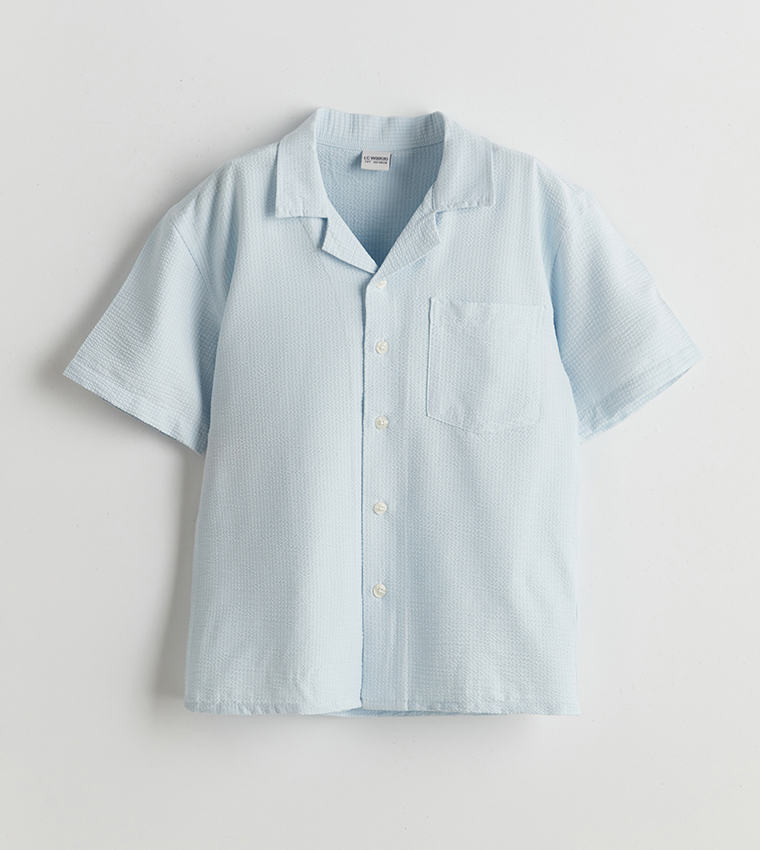 Textured Revere Collar Short Sleeves Shirt