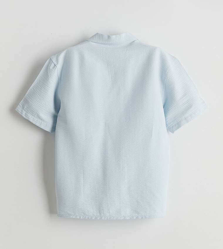 Textured Revere Collar Short Sleeves Shirt