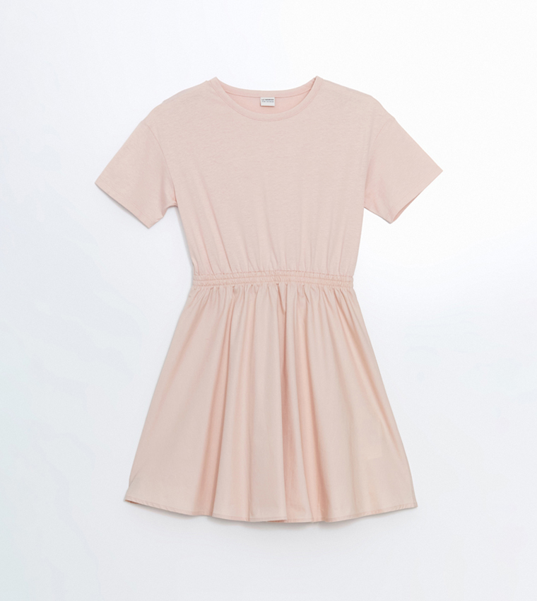 Solid Crew Neck Dress