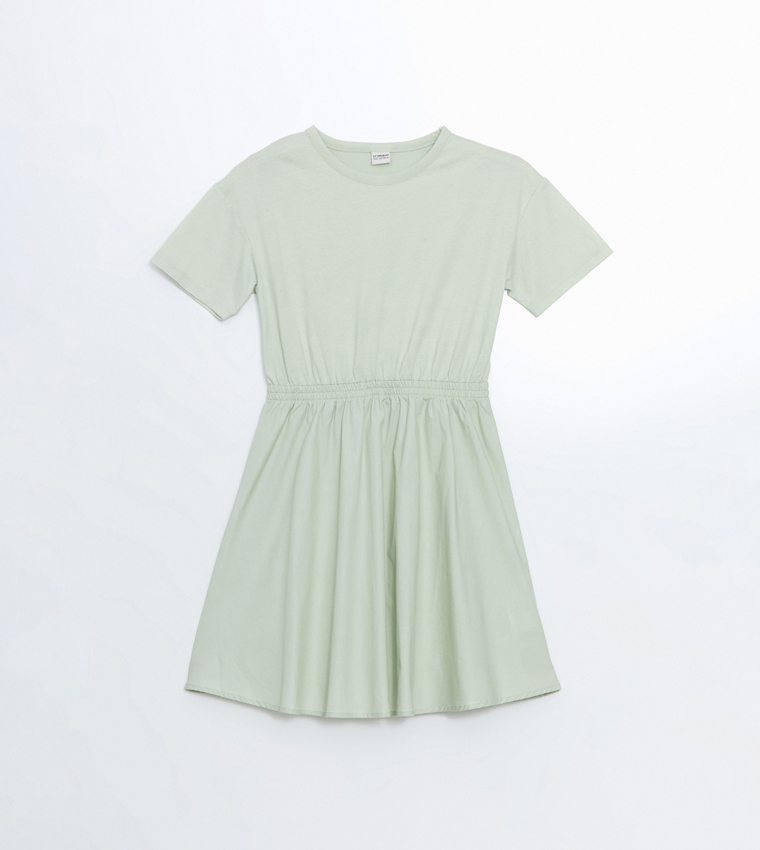 Solid Crew Neck Dress