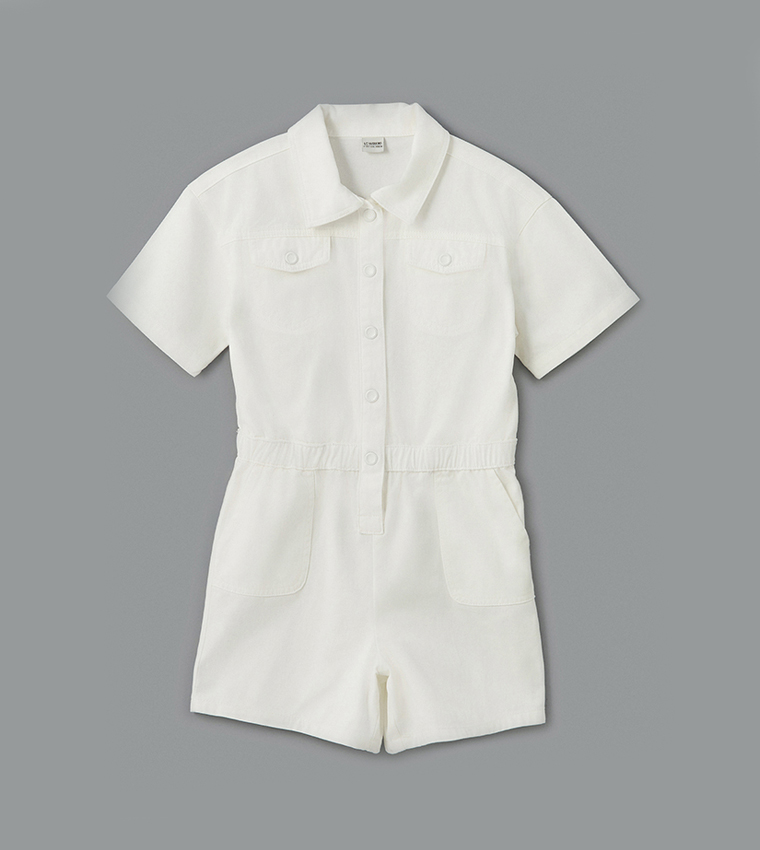 Washed Shirt Collar Denim Jumpsuit