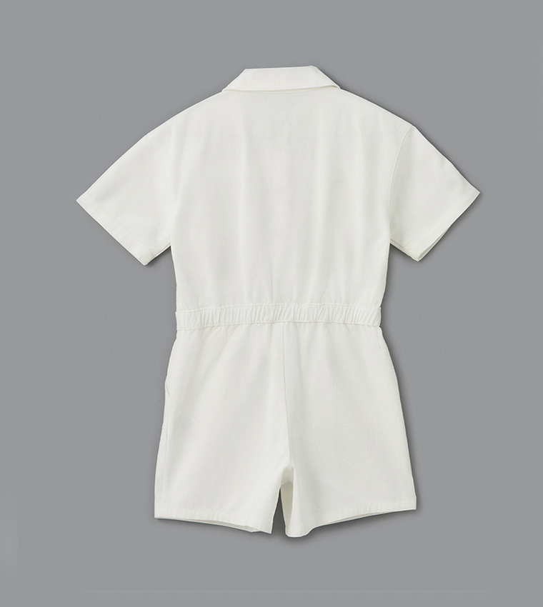 Washed Shirt Collar Denim Jumpsuit