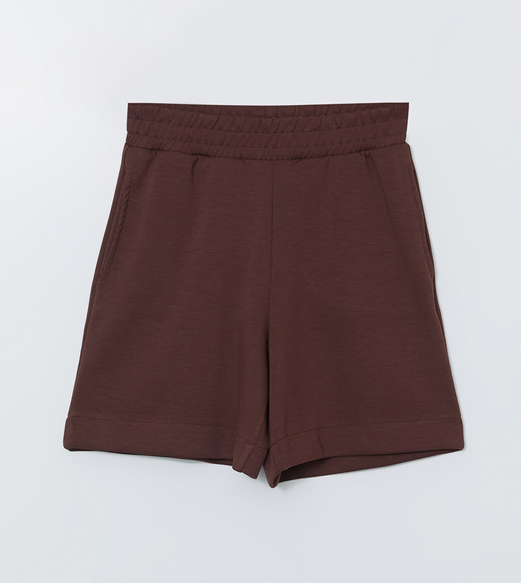 Solid Elastic Waist Shorts
