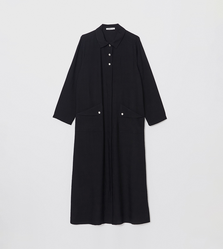 Long Sleeves Linen-Look Shirt Dress