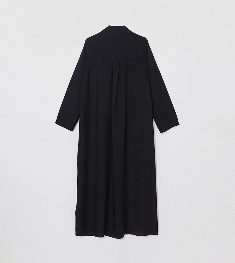 Long Sleeves Linen-Look Shirt Dress