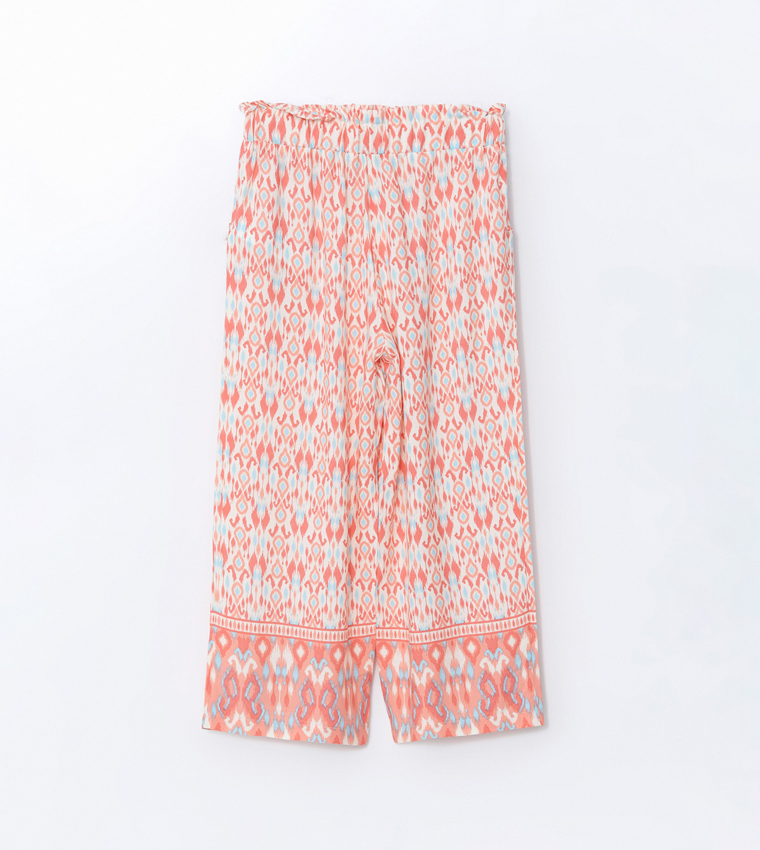 Printed Elastic Waist Capri