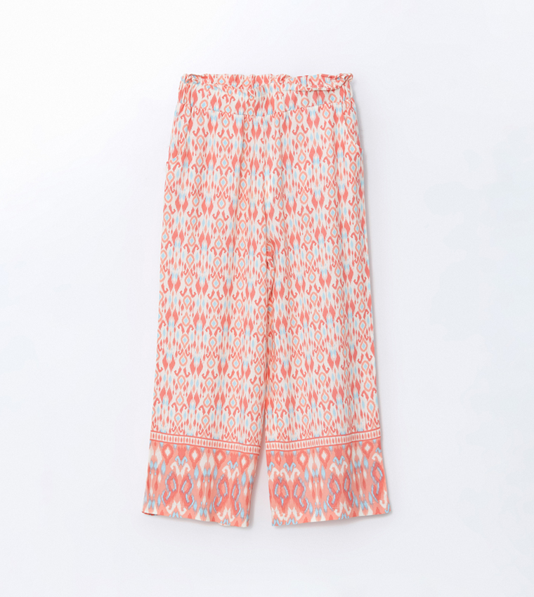 Printed Elastic Waist Capri