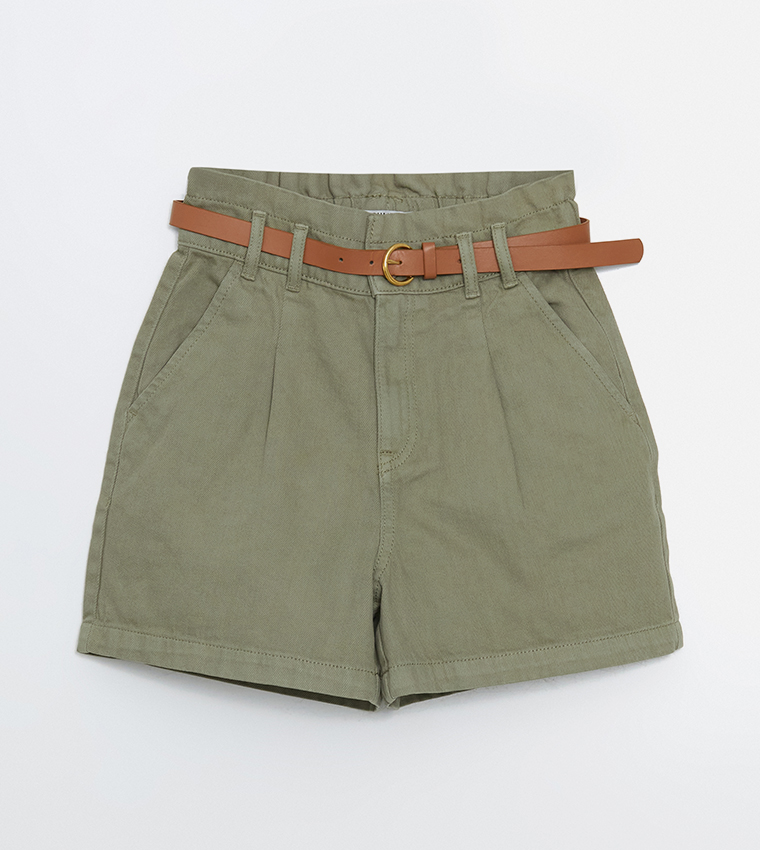 Solid Denim Shorts with Belt
