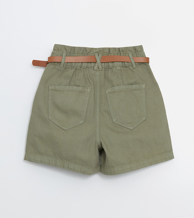Solid Denim Shorts with Belt
