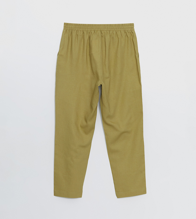 Elastic Waist Linen Blend Cropped Pants