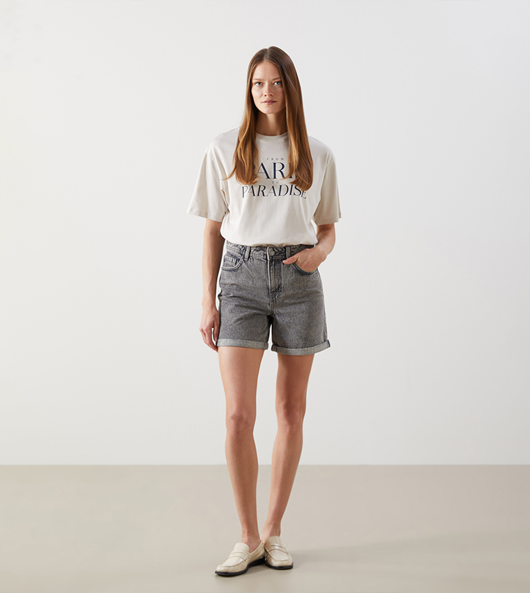 Washed Denim Shorts