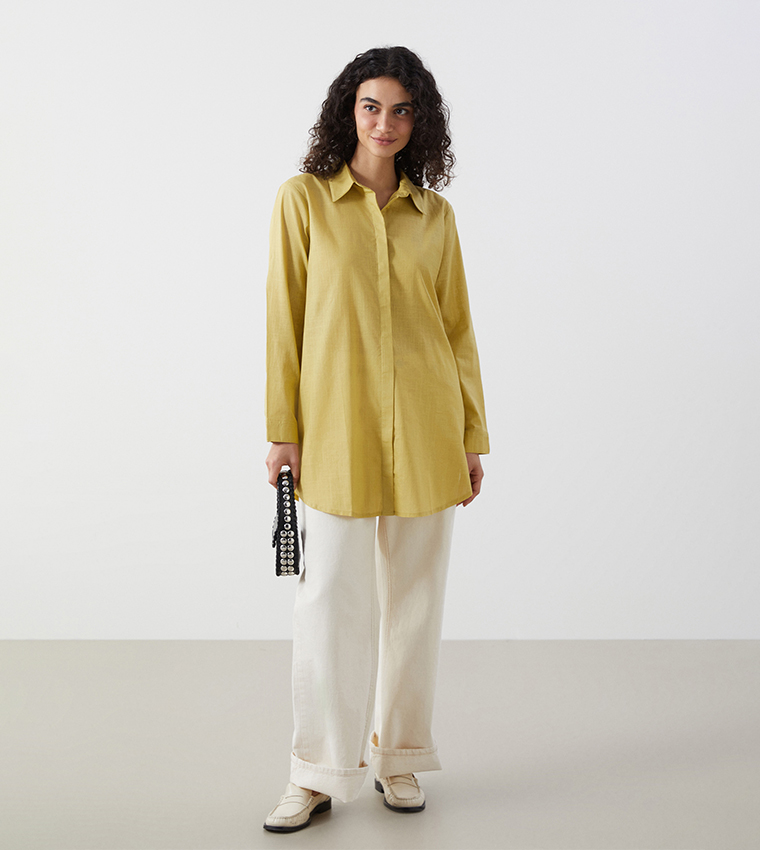 Solid Long Sleeves Shirt Tunic