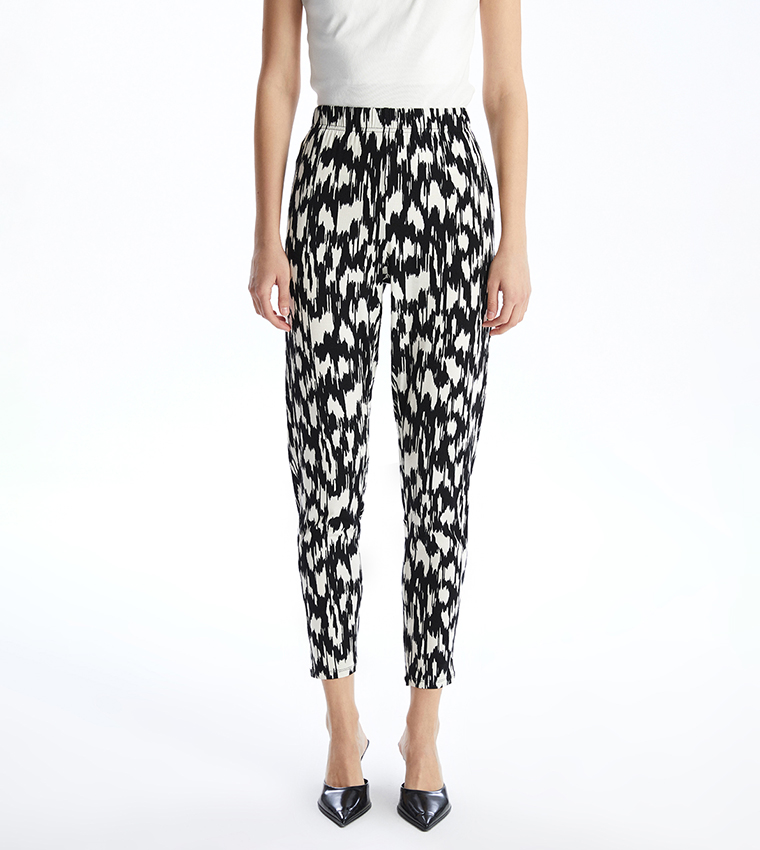 Patterned Elastic Waist Trousers