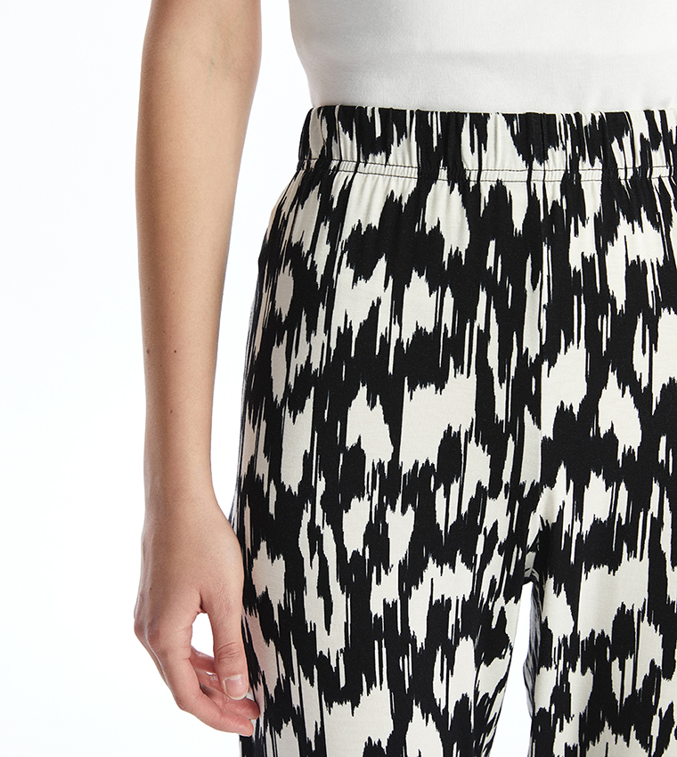 Patterned Elastic Waist Trousers