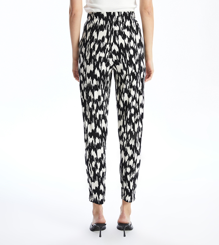 Patterned Elastic Waist Trousers