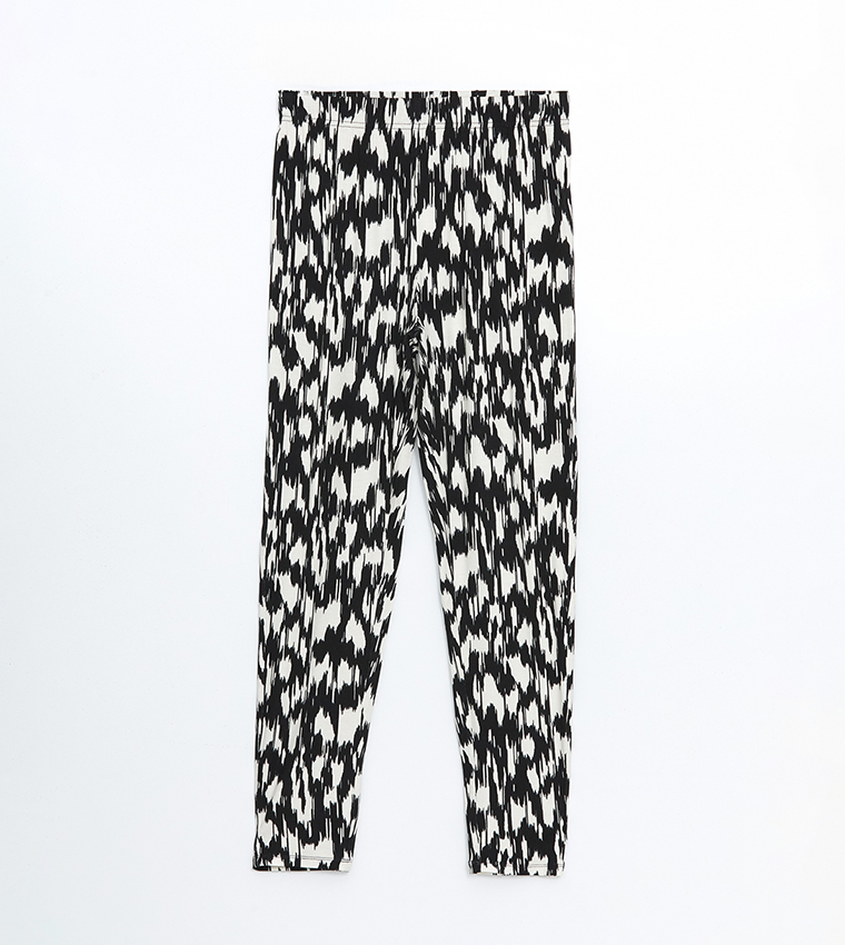 Patterned Elastic Waist Trousers