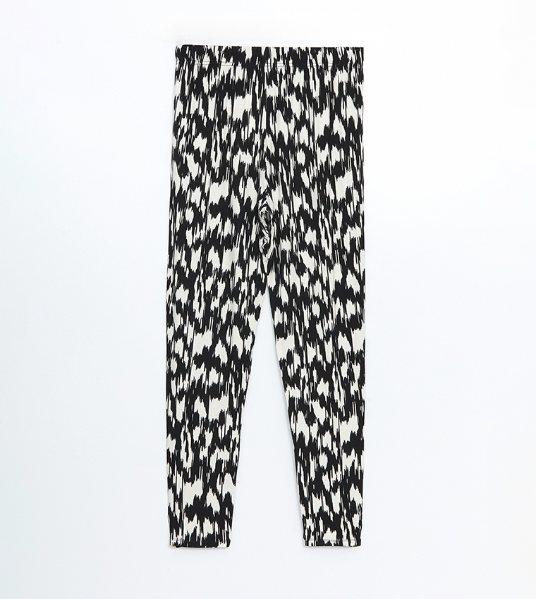 Patterned Elastic Waist Trousers