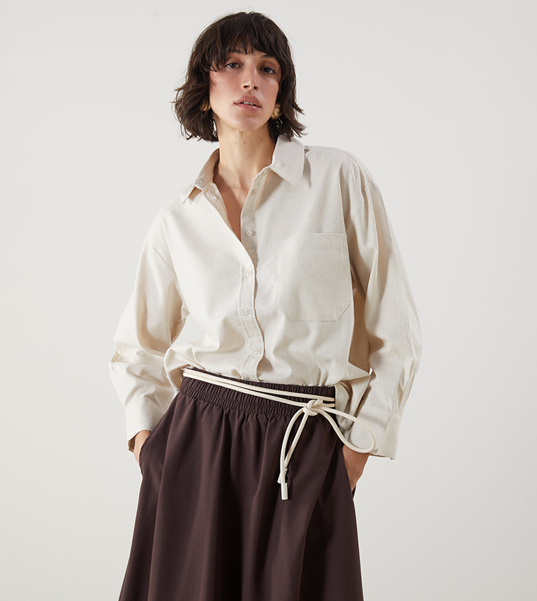 Solid Relaxed Fit Pocket Linen Shirt