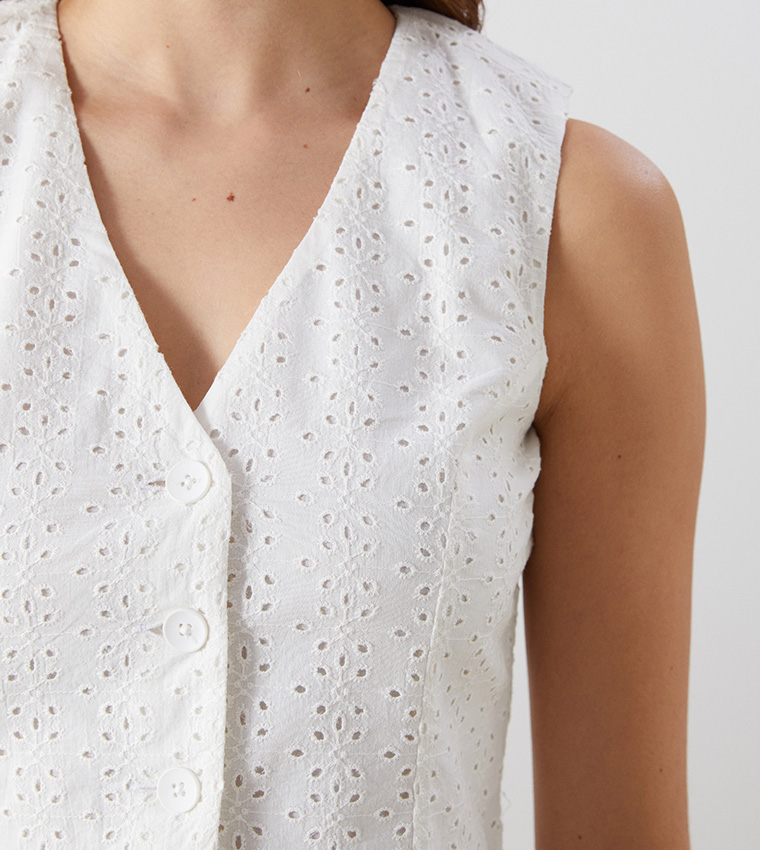 Schiffli V-Neck Button-Front Vest