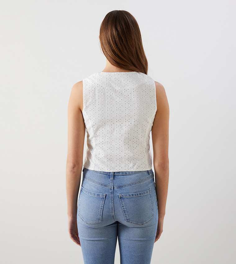 Schiffli V-Neck Button-Front Vest