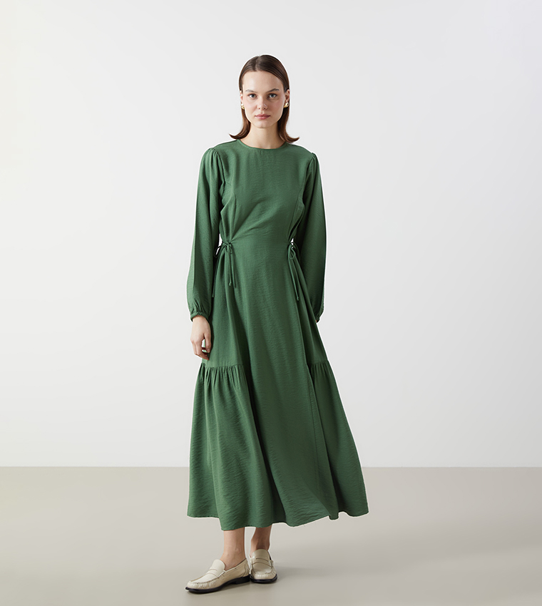 Solid Pleated Midaxi Dress