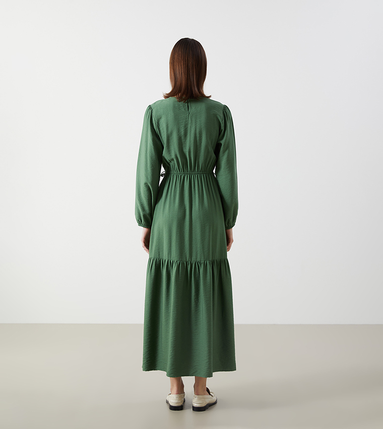 Solid Pleated Midaxi Dress