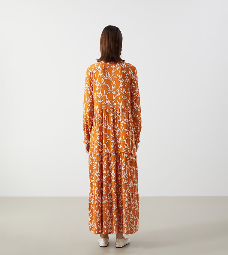 Floral Long Sleeves Tiered Dress