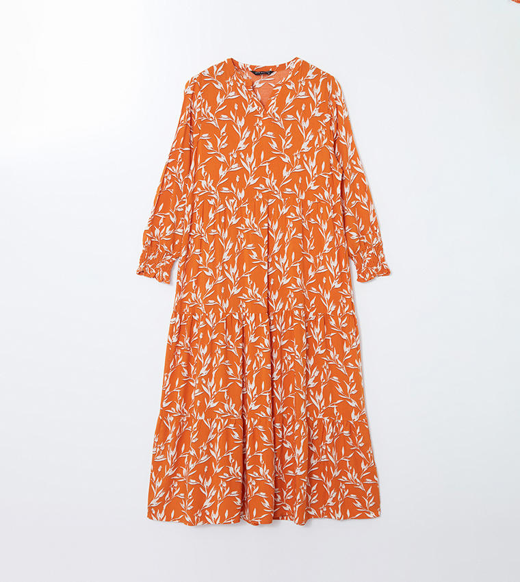Floral Long Sleeves Tiered Dress