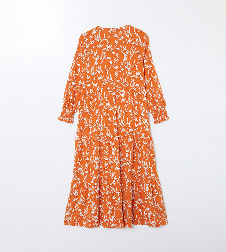 Floral Long Sleeves Tiered Dress