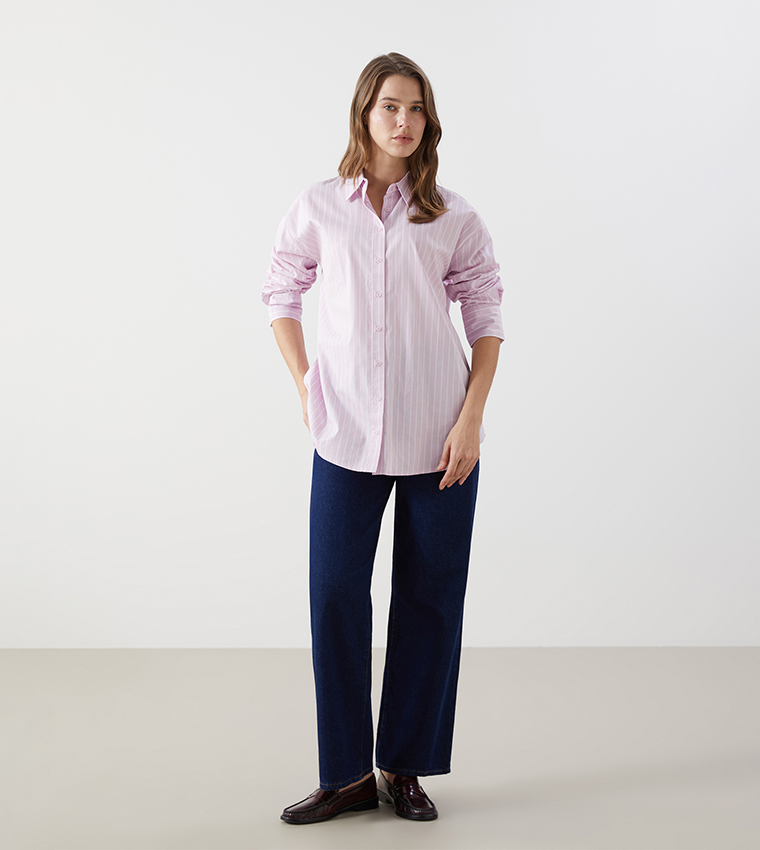 Striped Long Sleeves Oversized Shirt