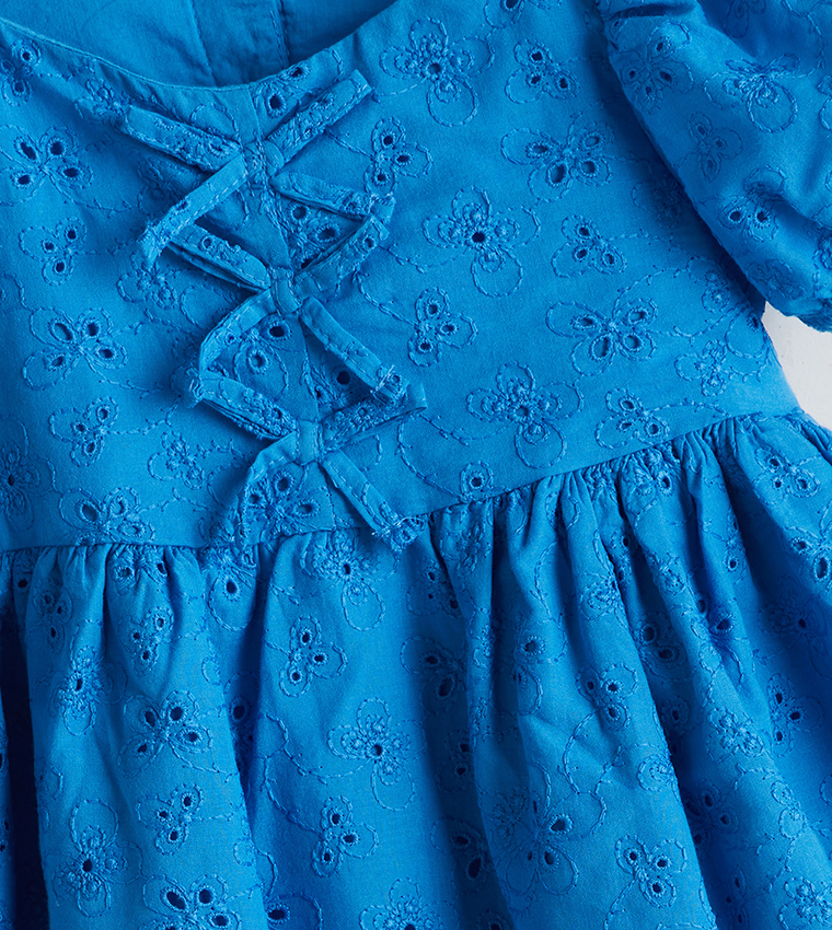 Embroidered Square Neck Lace Dress