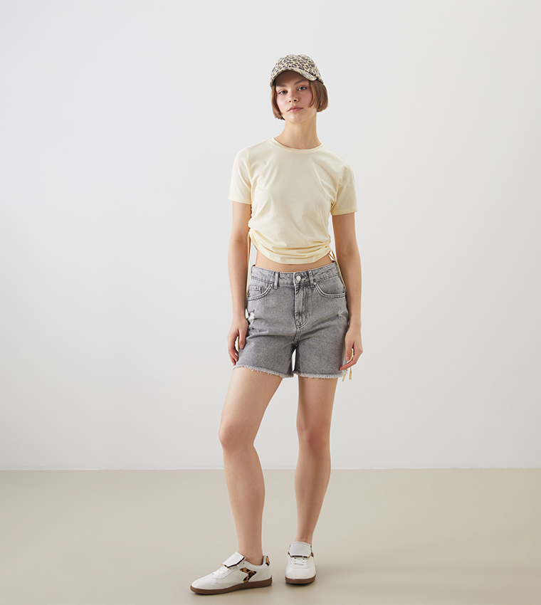 Solid Short Sleeves Crop Top