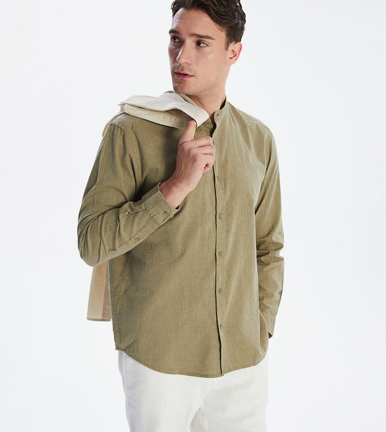 Linen-Blend Regular Fit Long Sleeves Shirt