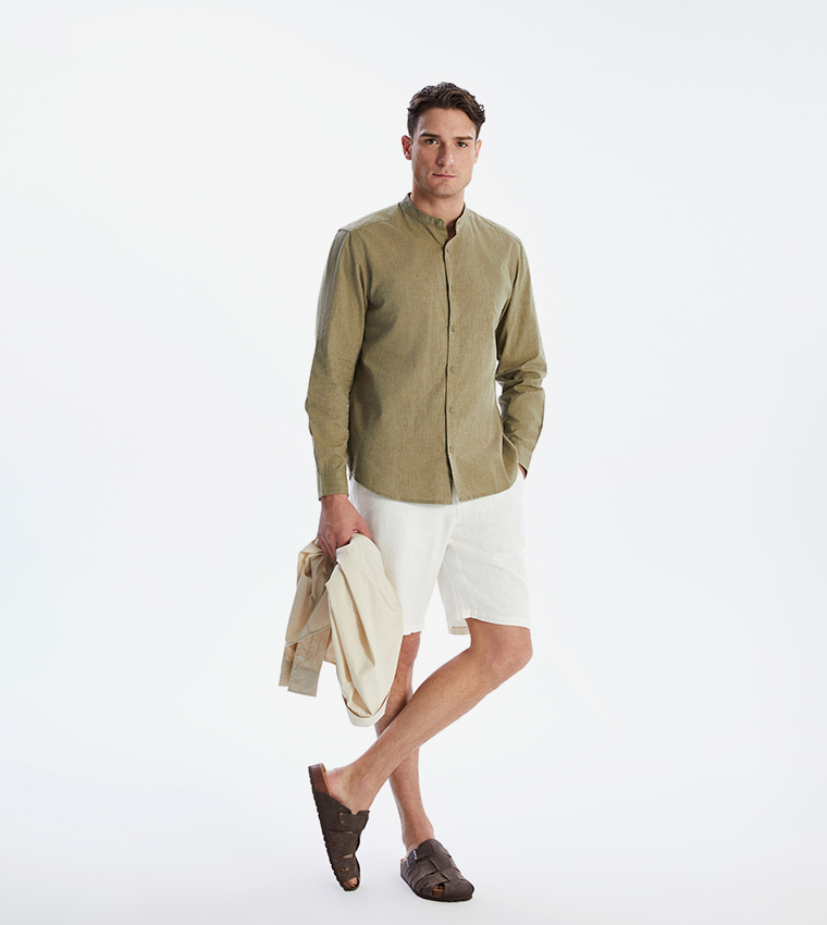Linen-Blend Regular Fit Long Sleeves Shirt