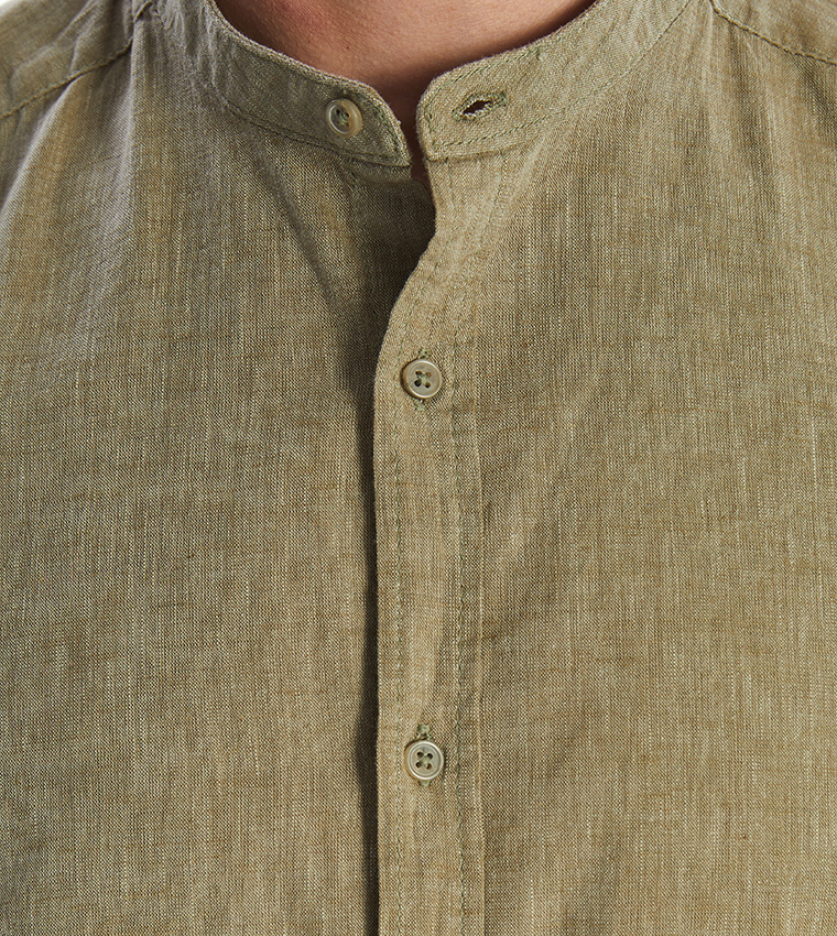 Linen-Blend Regular Fit Long Sleeves Shirt