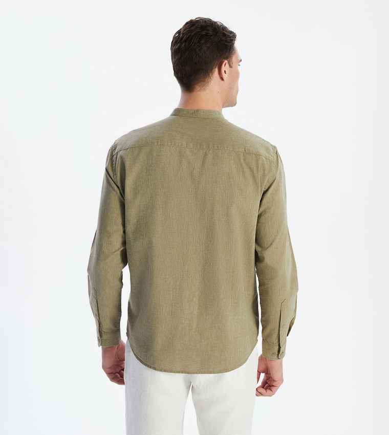 Linen-Blend Regular Fit Long Sleeves Shirt